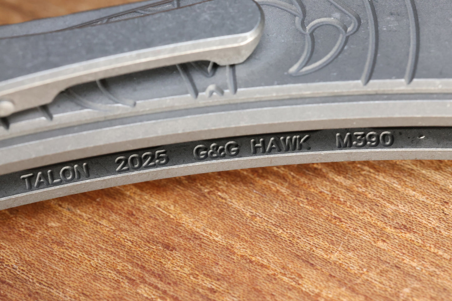 HAWK KNIFE DESIGNS TALON STONEWASHED M390 BLADE, TITANIUM HANDLE SCALES