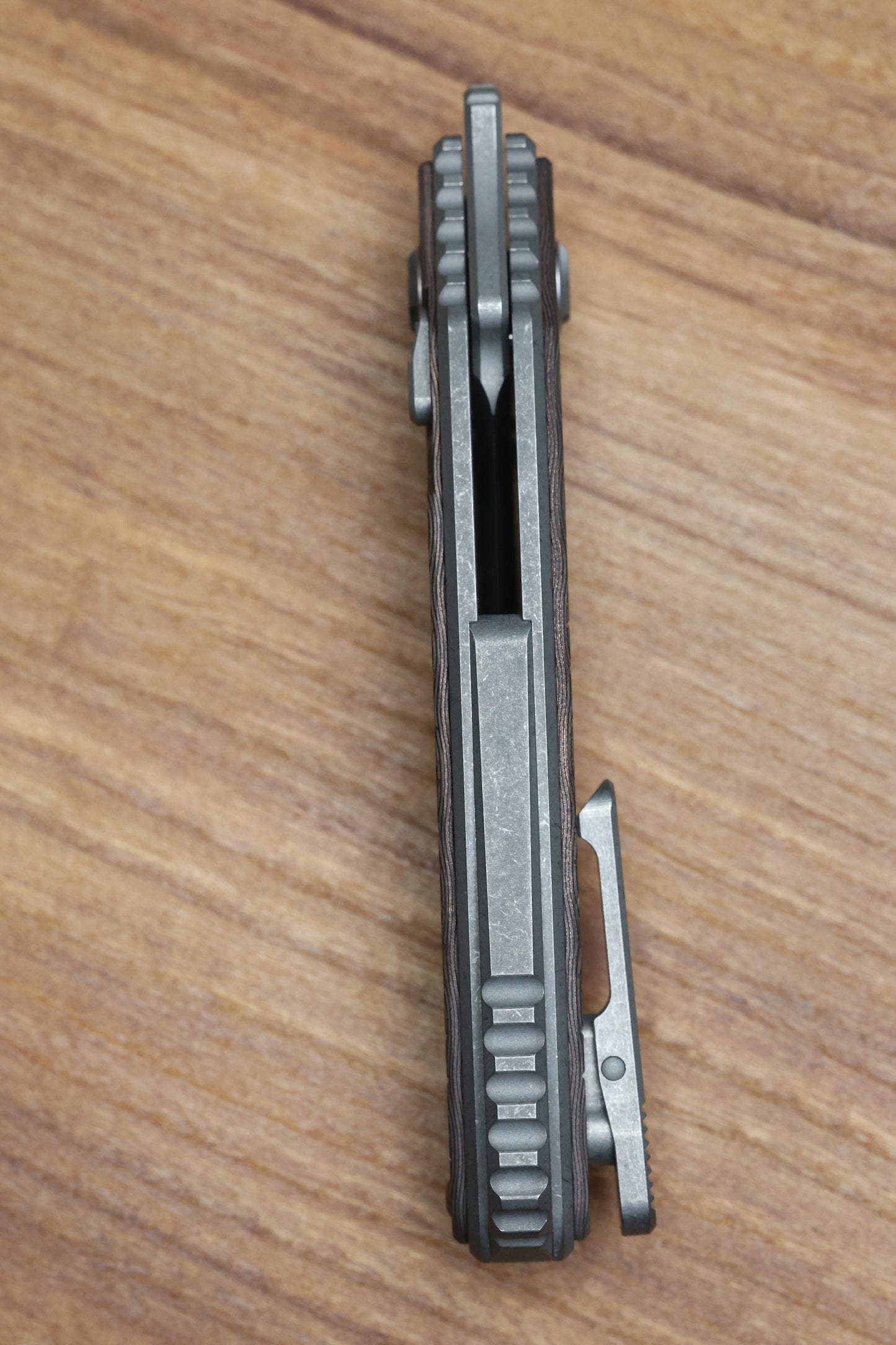 HAWK KNIFE DESIGNS TALON STONEWASHED M390 BLADE, COPPER RAIN DROP FAT CARBON HANDLE OVERLAYS