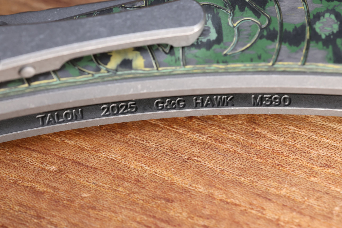 HAWK KNIFE DESIGNS TALON STONEWASHED M390 BLADE, TOXIC STORM FAT CARBON HANDLE OVERLAYS