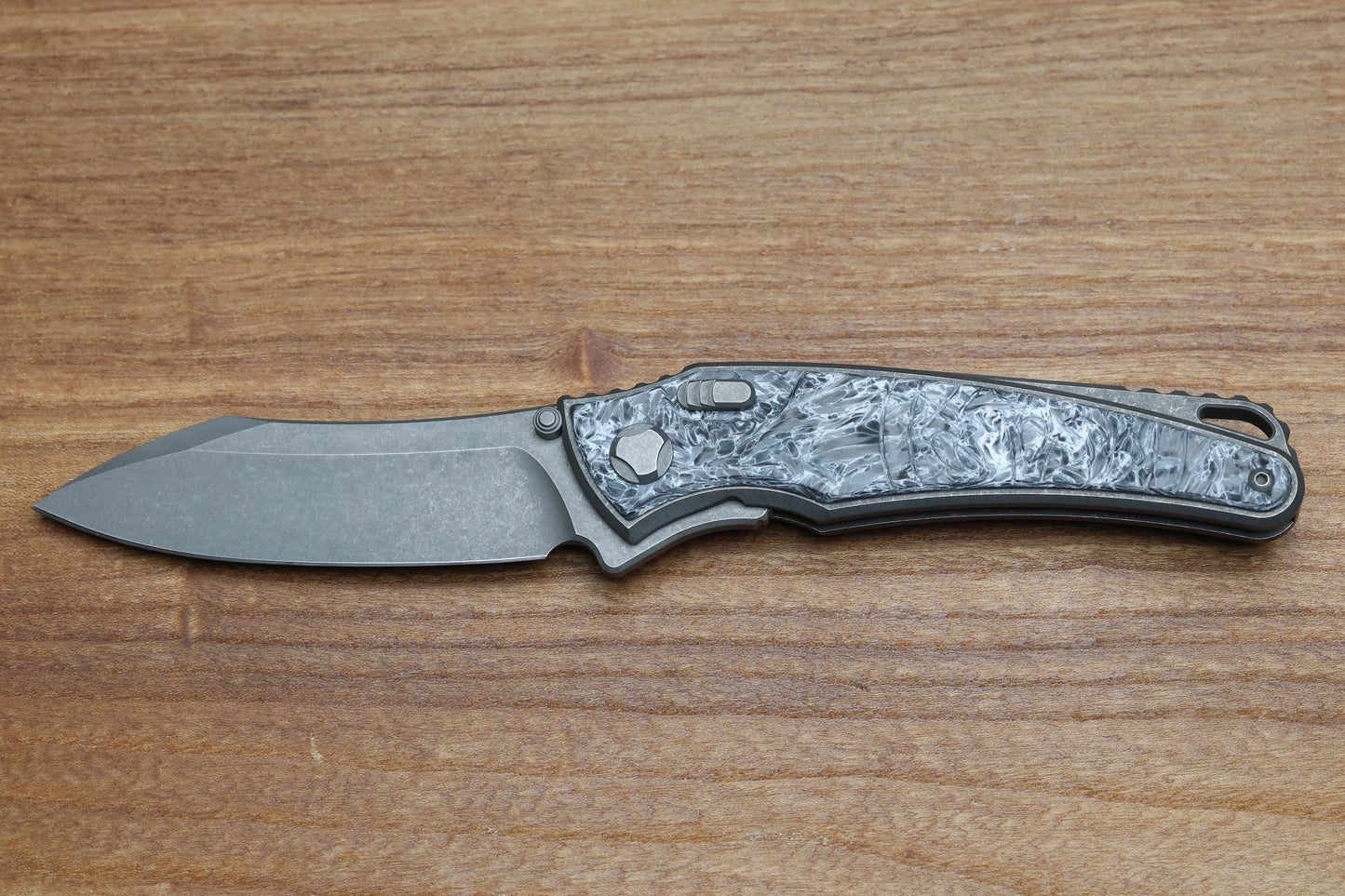 HAWK KNIFE DESIGNS TALON STONEWASHED M390 BLADE, POLAR FAT CARBON HANDLE OVERLAYS