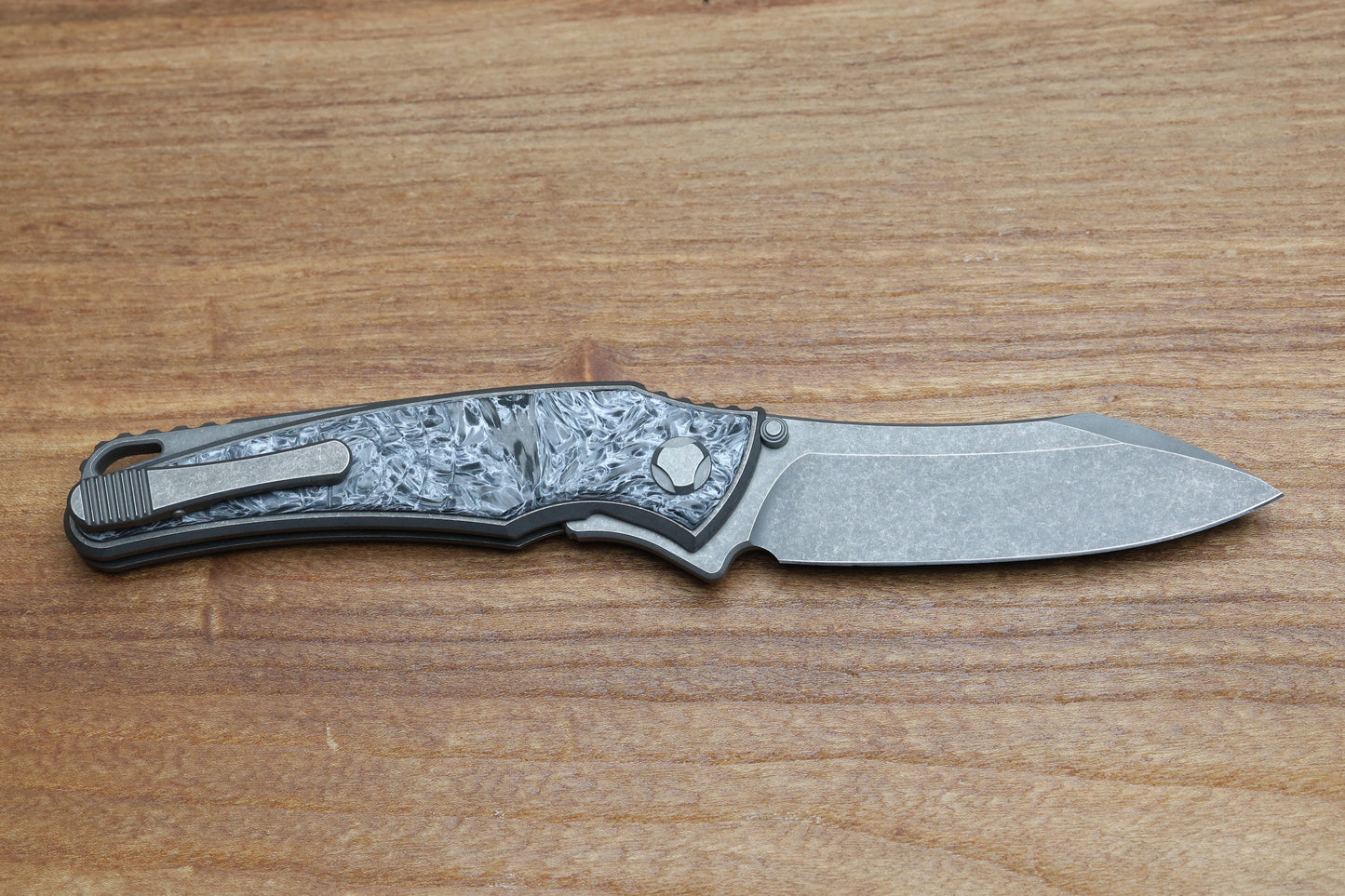 HAWK KNIFE DESIGNS TALON STONEWASHED M390 BLADE, POLAR FAT CARBON HANDLE OVERLAYS