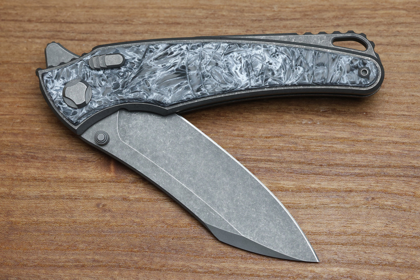 HAWK KNIFE DESIGNS TALON STONEWASHED M390 BLADE, POLAR FAT CARBON HANDLE OVERLAYS