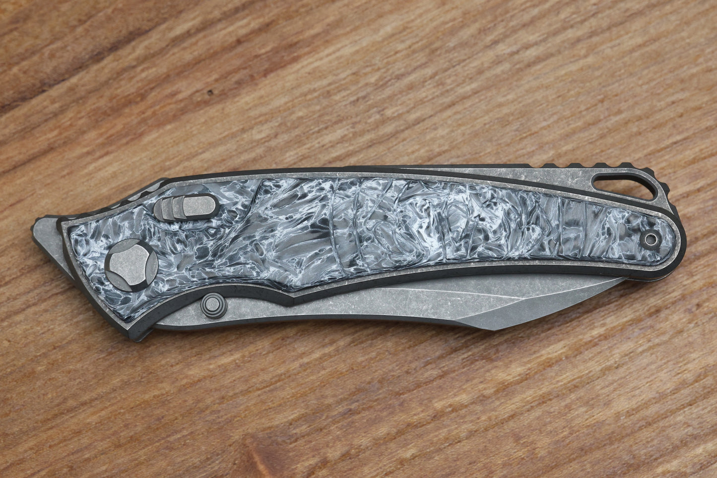 HAWK KNIFE DESIGNS TALON STONEWASHED M390 BLADE, POLAR FAT CARBON HANDLE OVERLAYS