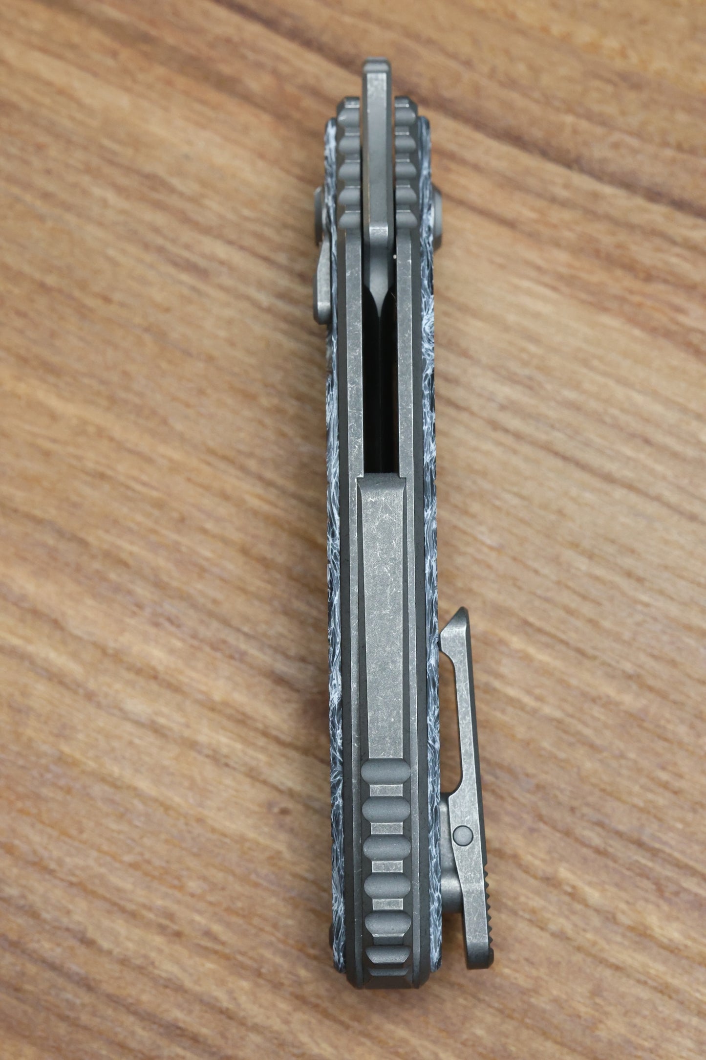 HAWK KNIFE DESIGNS TALON STONEWASHED M390 BLADE, POLAR FAT CARBON HANDLE OVERLAYS