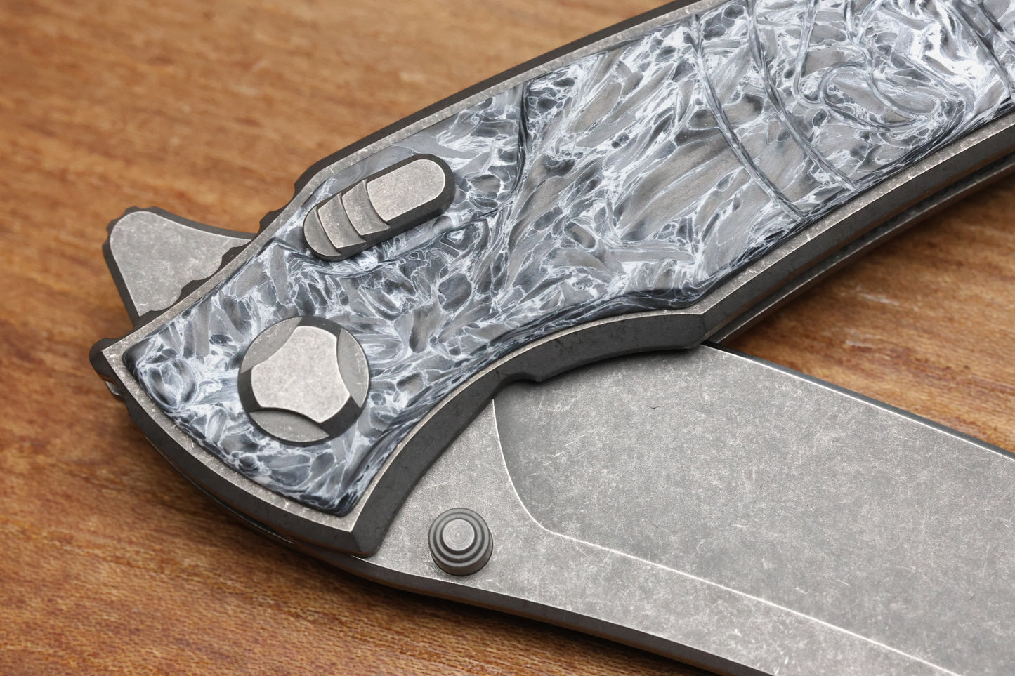 HAWK KNIFE DESIGNS TALON STONEWASHED M390 BLADE, POLAR FAT CARBON HANDLE OVERLAYS