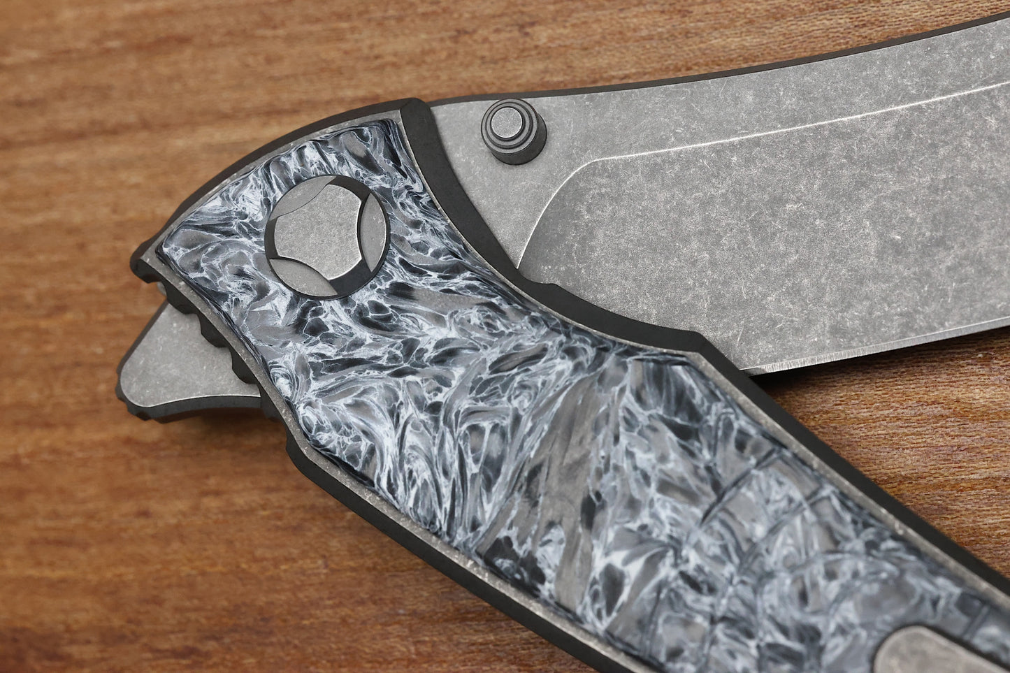 HAWK KNIFE DESIGNS TALON STONEWASHED M390 BLADE, POLAR FAT CARBON HANDLE OVERLAYS