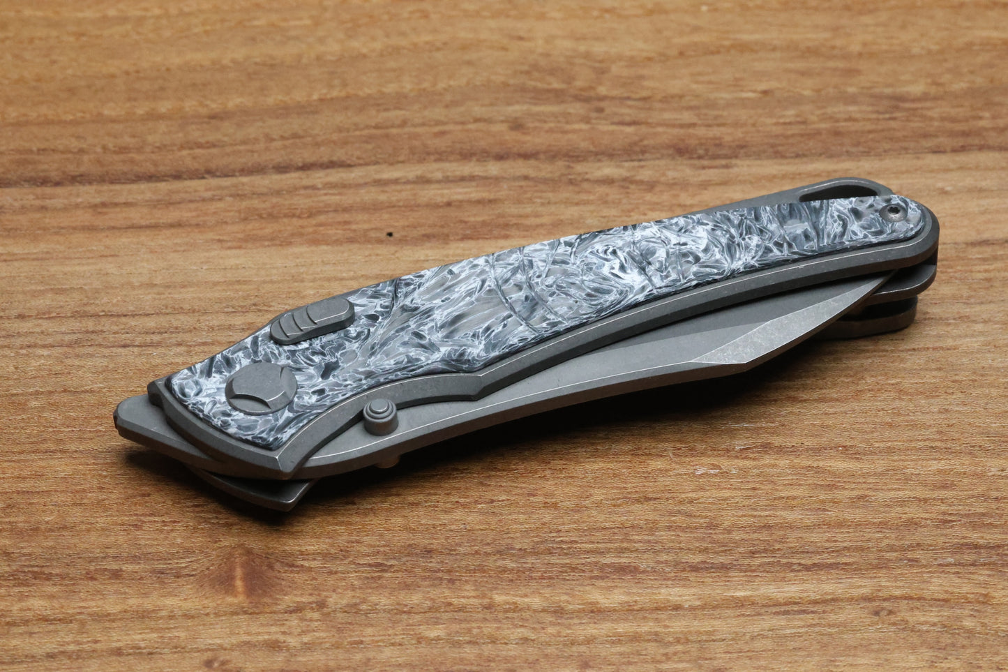 HAWK KNIFE DESIGNS TALON STONEWASHED M390 BLADE, POLAR FAT CARBON HANDLE OVERLAYS