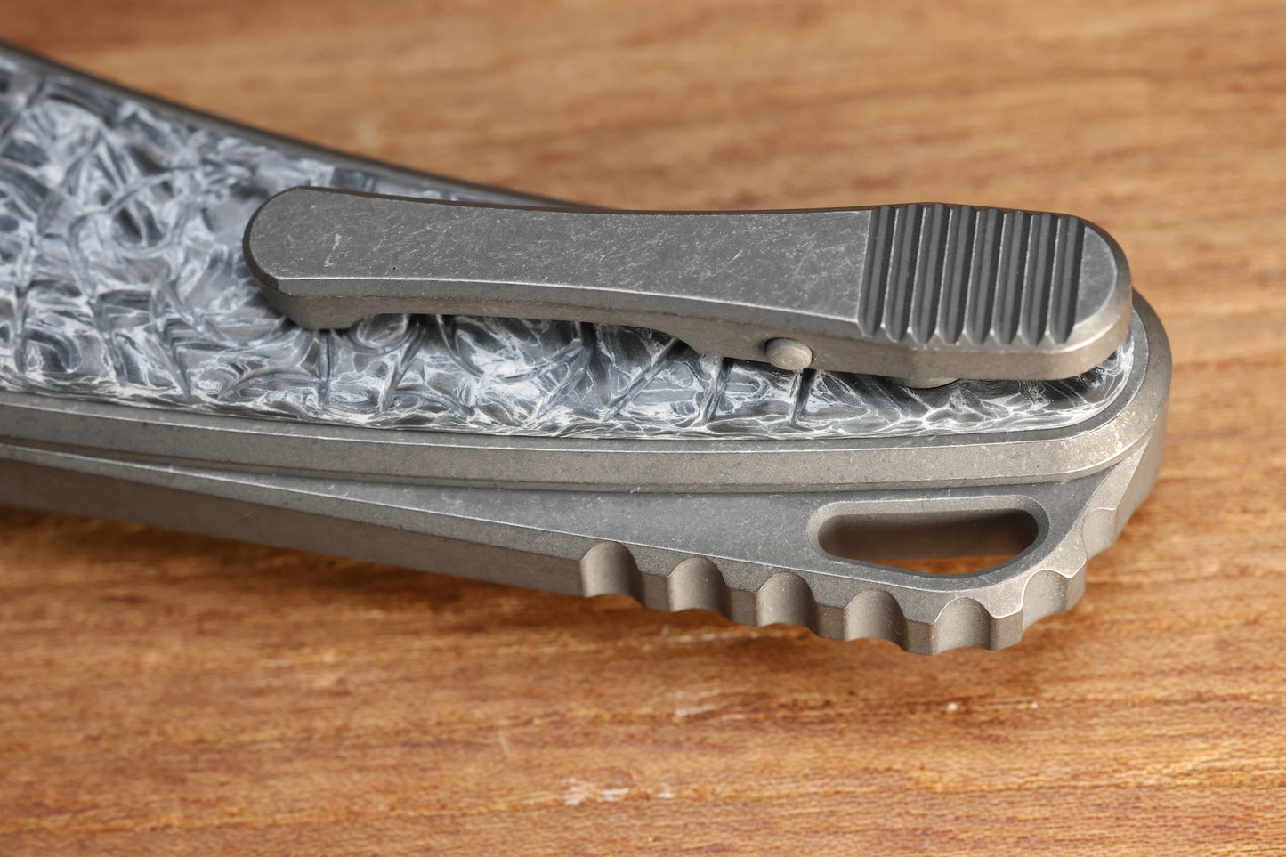 HAWK KNIFE DESIGNS TALON STONEWASHED M390 BLADE, POLAR FAT CARBON HANDLE OVERLAYS