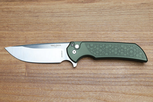 PRO-TECH MORDAX GRIDLOCK GREEN ALUMINUM HANDLE W/ MACHINE SATIN MAGNACUT BSW25.MORDAX.1