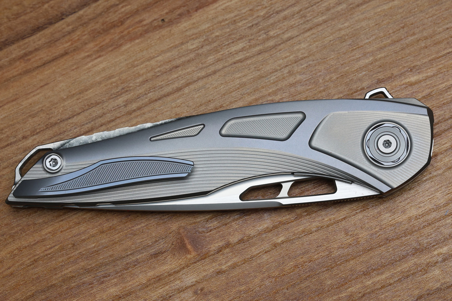 CUSTOM KNIFE FACTORY SUKHOI-5 TITANIUM HANDLES W/ CRYSTAL TI BACKSPACER & M398