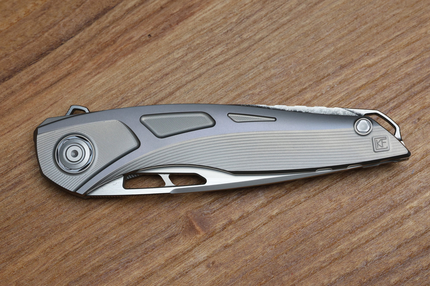 CUSTOM KNIFE FACTORY SUKHOI-5 TITANIUM HANDLES W/ CRYSTAL TI BACKSPACER & M398