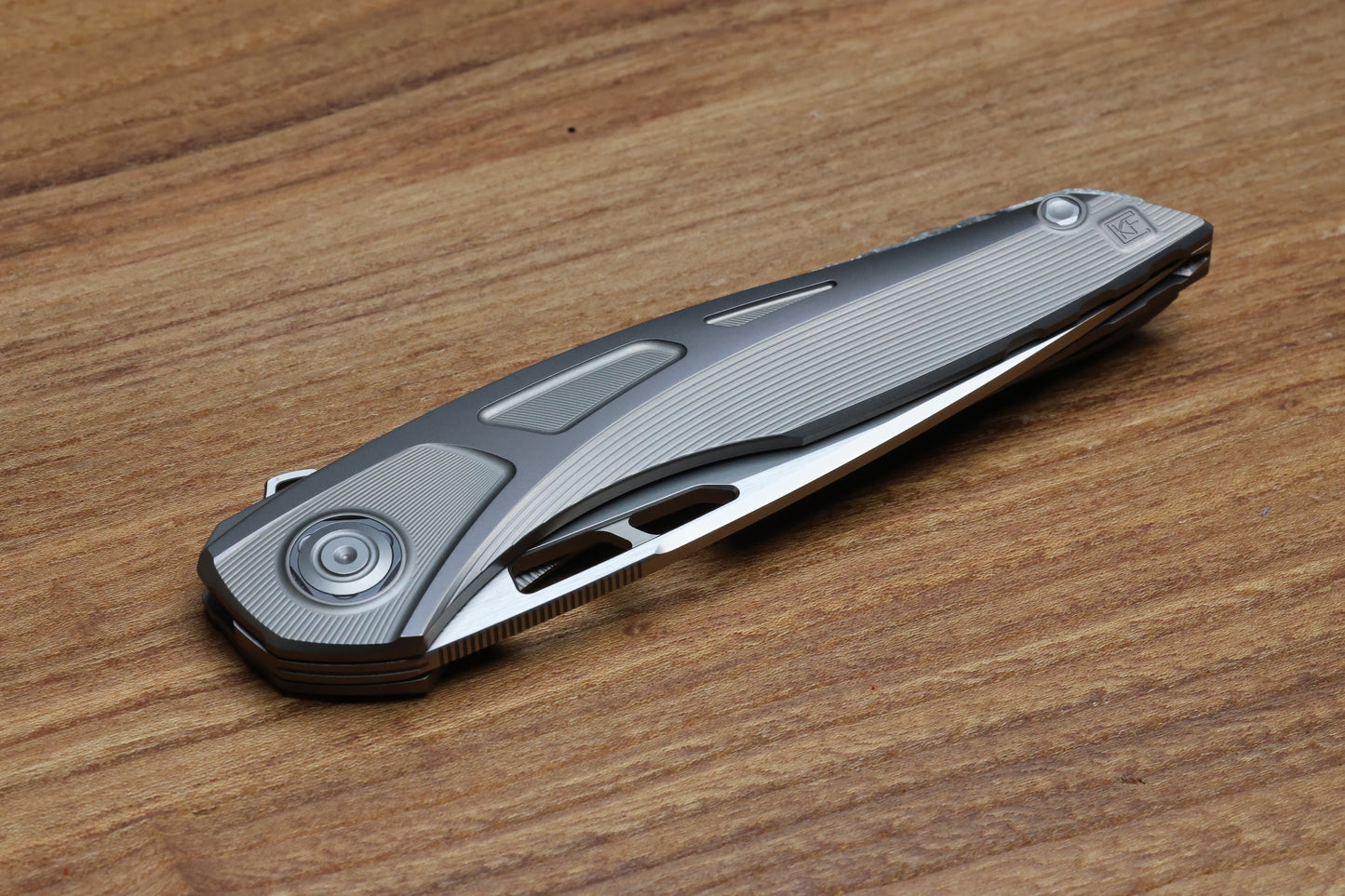 CUSTOM KNIFE FACTORY SUKHOI-5 TITANIUM HANDLES W/ CRYSTAL TI BACKSPACER & M398