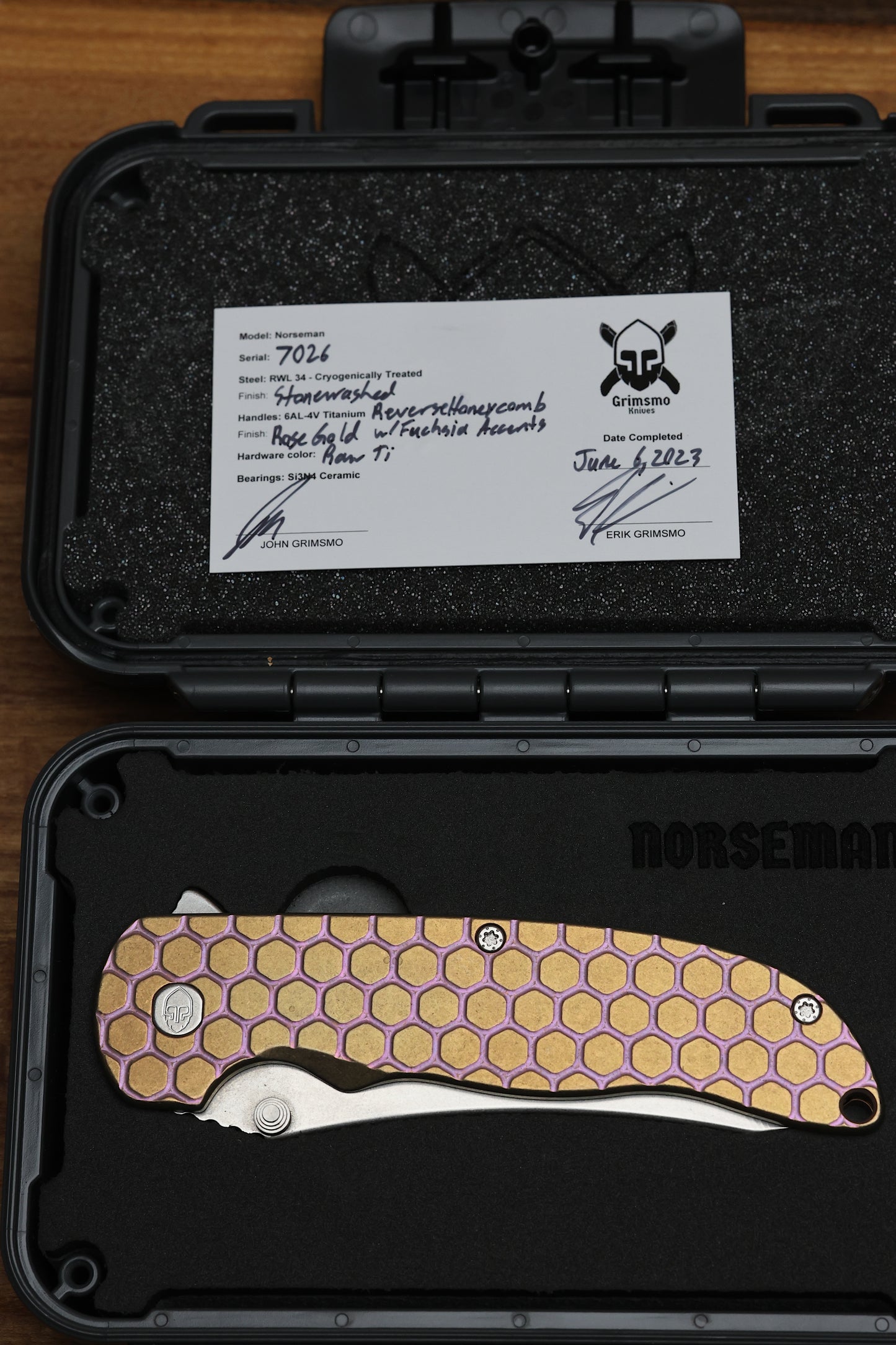 GRIMSMO NORSEMAN #7026 REVERSE HONEYCOMB ROSE GOLD- RWL 34 STONEWASHED BLADE