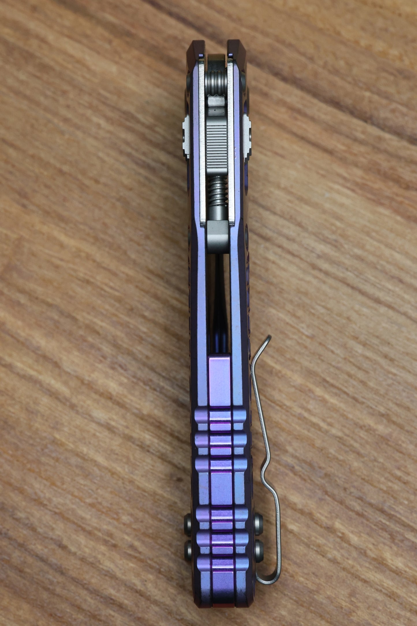 MICROTECH MARFIONE SELECT MSI RAM LOK PURPLE HAZE FRAG TITANIUM HANDLES W/ PURPLE ACCENTS & STONEWASH M390MK 210-10FRMS5