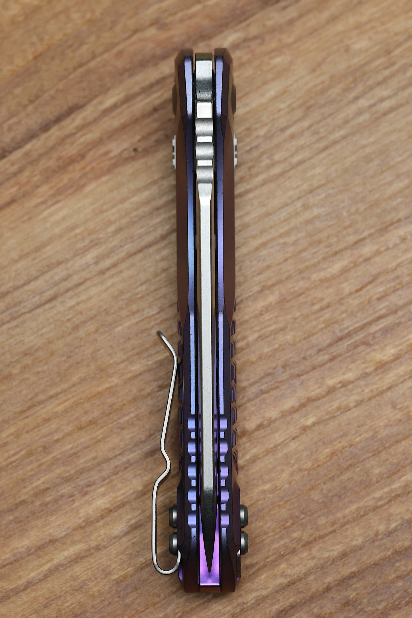 MICROTECH MARFIONE SELECT MSI RAM LOK PURPLE HAZE FRAG TITANIUM HANDLES W/ PURPLE ACCENTS & STONEWASH M390MK 210-10FRMS5