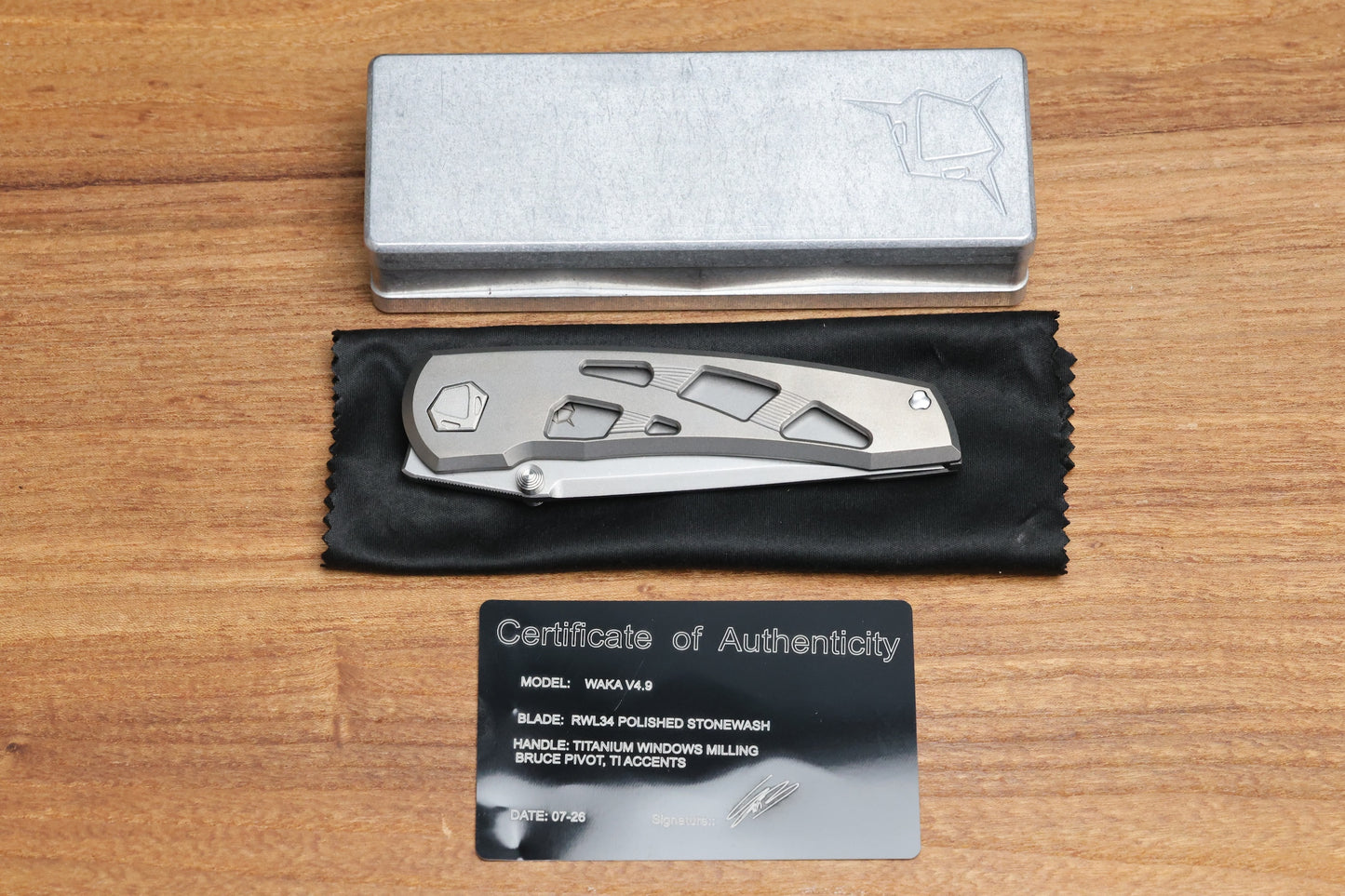 SHARKNIVCO WAKA V4.9 WINDOWS TITANIUM FRAME LOCK RWL34 POLISHED STONEWASH
