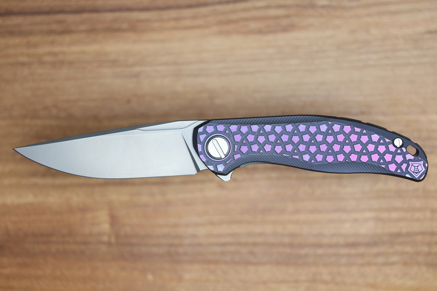 SHIROGOROV STELLAR BEAR PATTERN – PURPLE TITANIUM HANDLE – M390 BLADE – MRBS