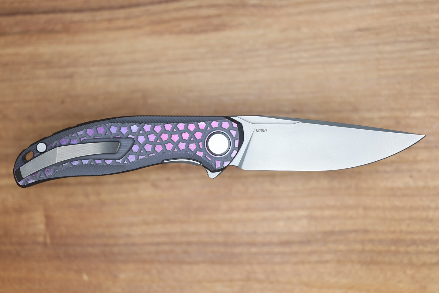 SHIROGOROV STELLAR BEAR PATTERN – PURPLE TITANIUM HANDLE – M390 BLADE – MRBS