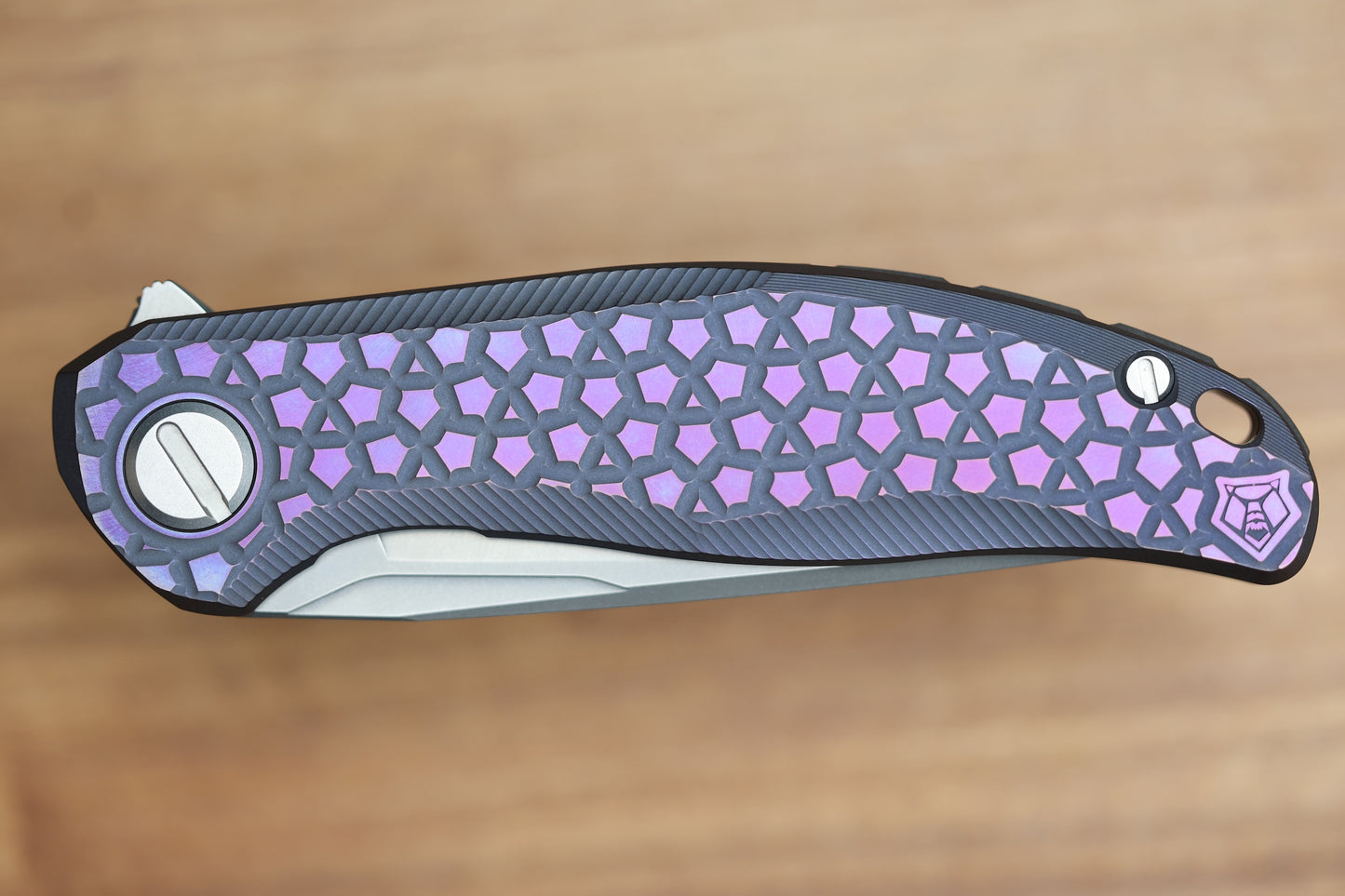 SHIROGOROV STELLAR BEAR PATTERN – PURPLE TITANIUM HANDLE – M390 BLADE – MRBS