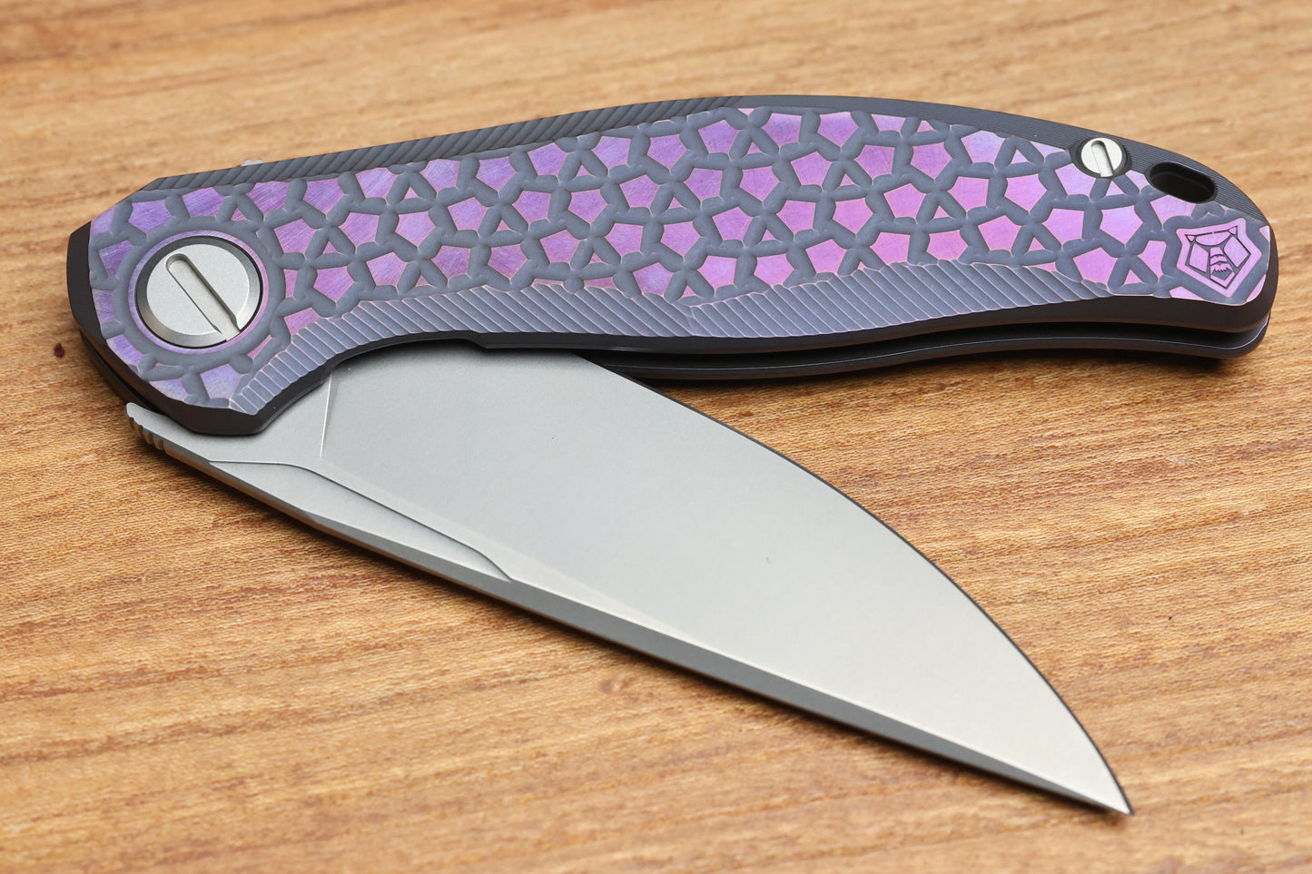 SHIROGOROV STELLAR BEAR PATTERN – PURPLE TITANIUM HANDLE – M390 BLADE – MRBS