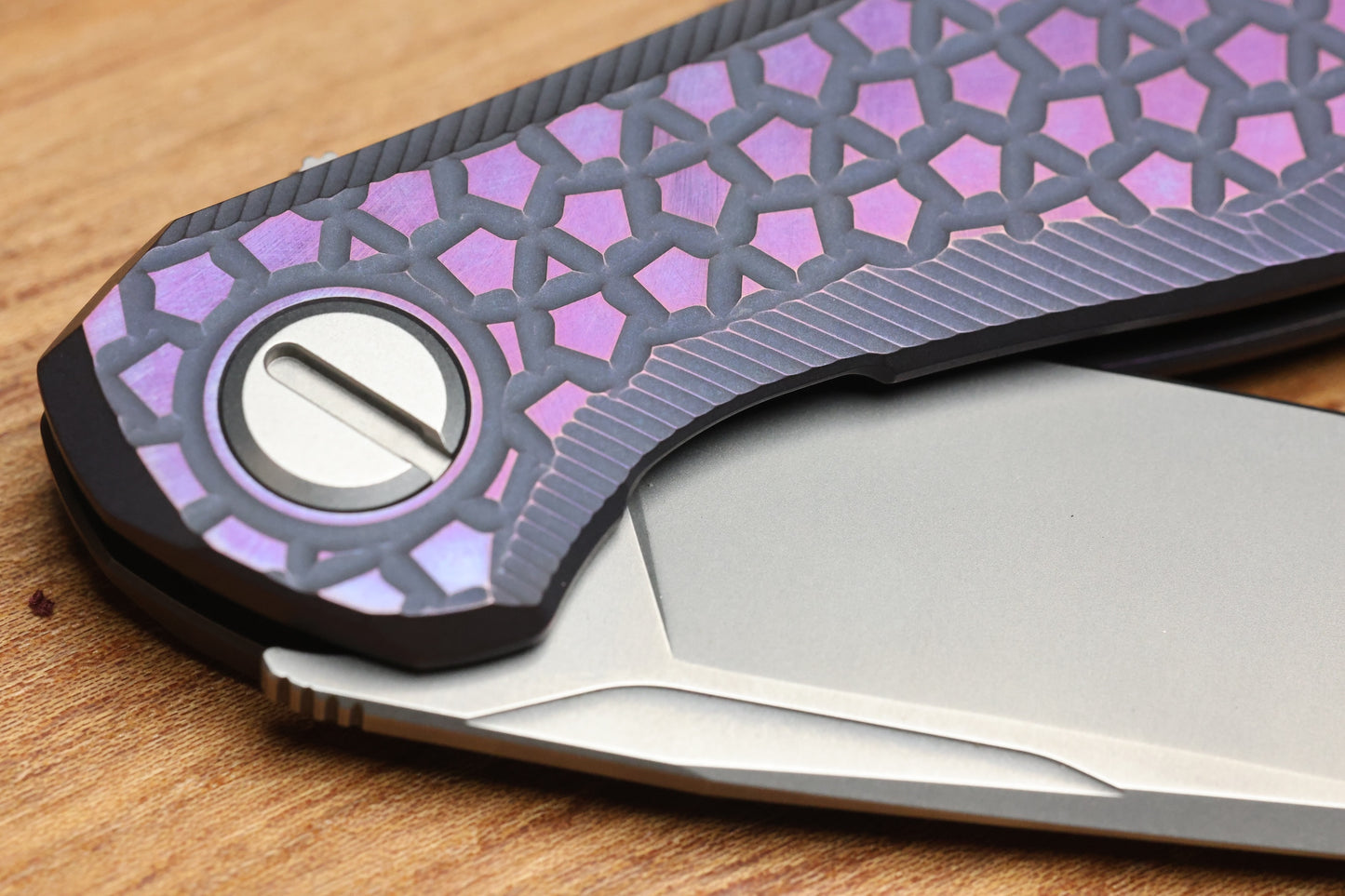 SHIROGOROV STELLAR BEAR PATTERN – PURPLE TITANIUM HANDLE – M390 BLADE – MRBS