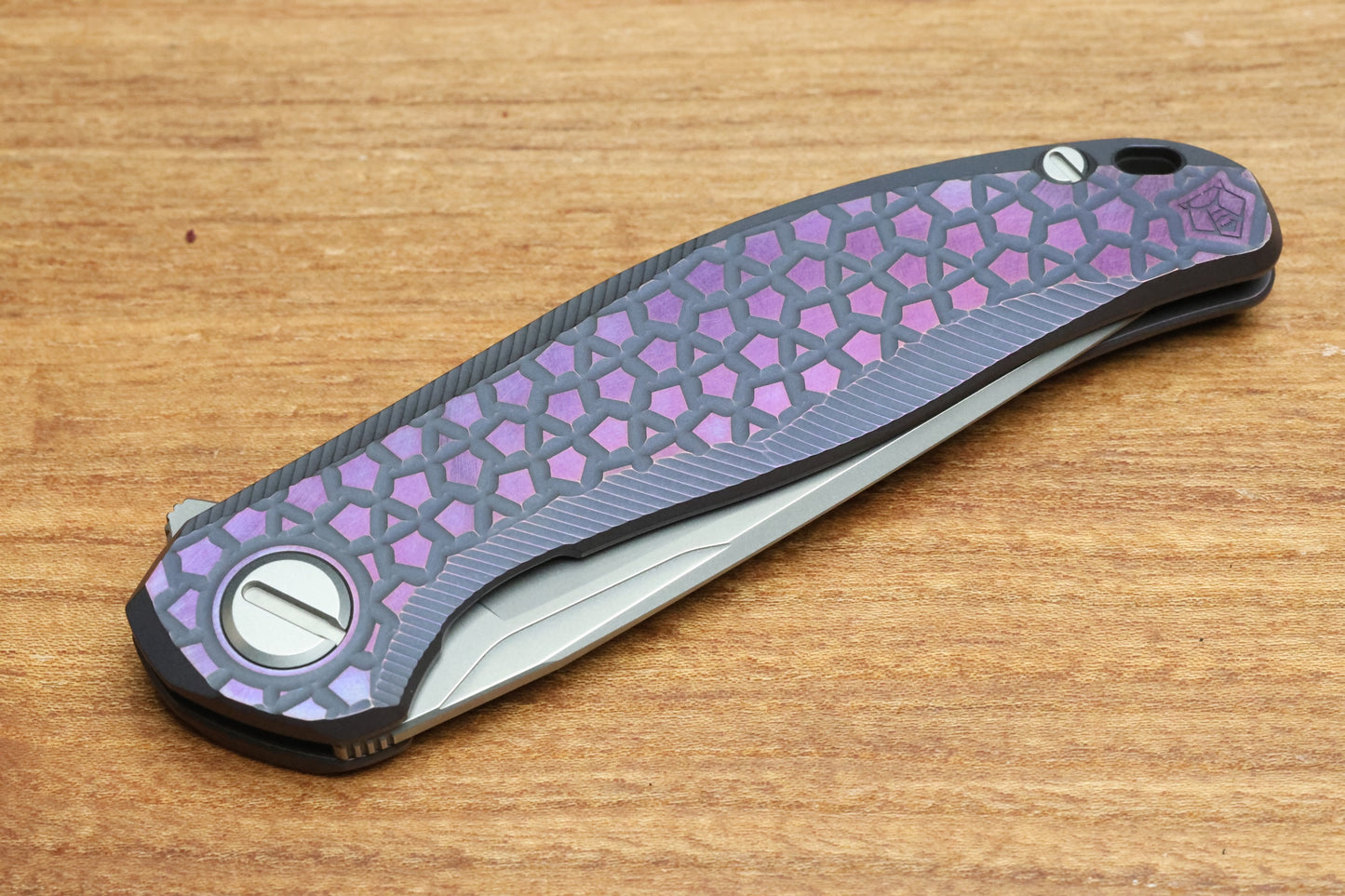SHIROGOROV STELLAR BEAR PATTERN – PURPLE TITANIUM HANDLE – M390 BLADE – MRBS