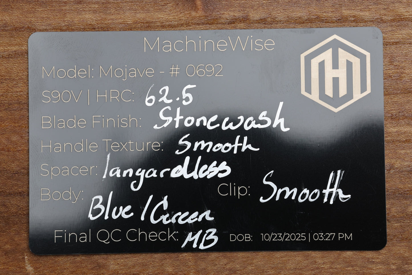 MACHINEWISE MOJAVE #692 - BLUE GREEN SMOOTH TITANIUM HANDLE AND S90V BLADE