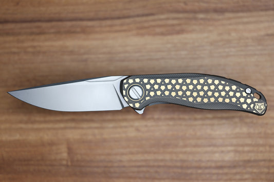 SHIROGOROV STELLAR BEAR PATTERN – BRONZE TITANIUM HANDLE – M390 BLADE – MRBS