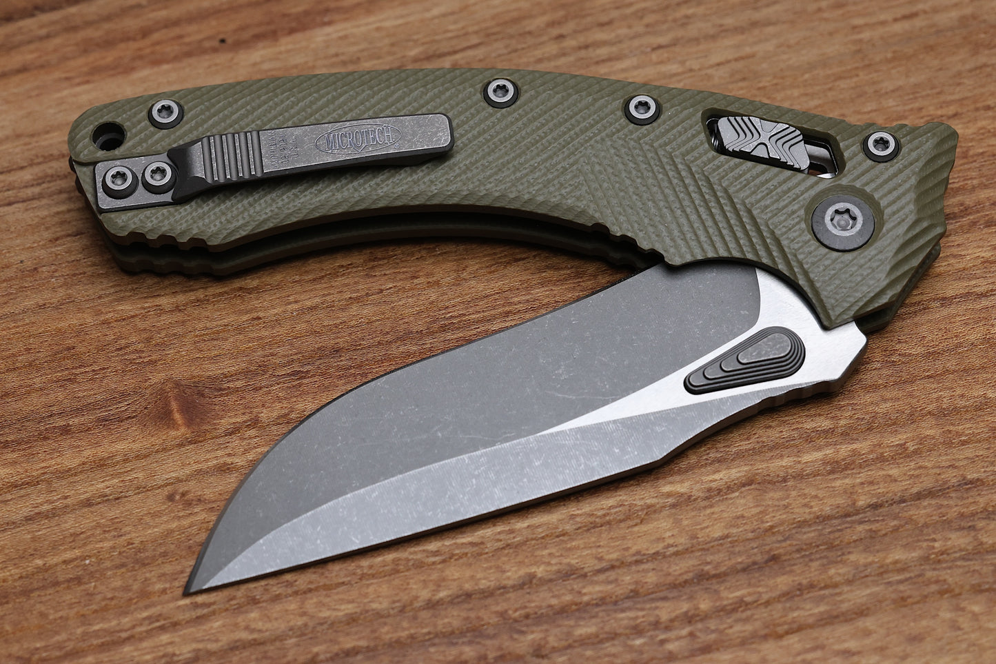 MICROTECH AMPHIBIAN RAM LOK OD GREEN FLUTED G-10 & APOCALYPTIC M390MK 137RL-10 APFLGTOD