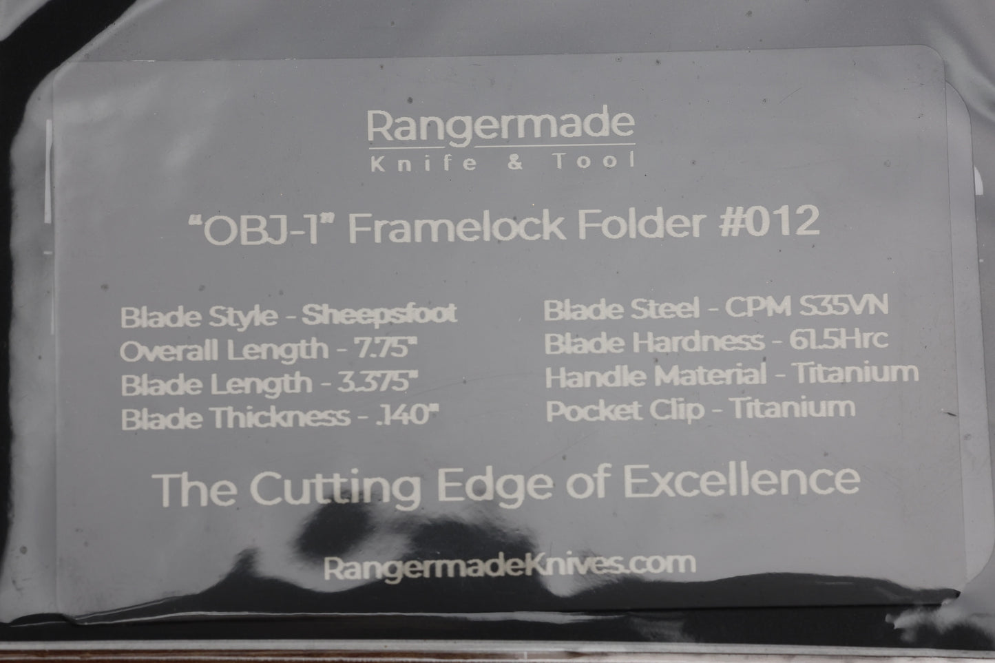 RANGERMADE KNIVES OBJ-1 #012 MILLED TITANIUM HANDLES W/ SHEEPSFOOT S35VN