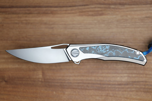 SHIROGOROV QUANTUM BLKM - TITANIUM/OCEAN BLUE CARBOTI HANDLE - S90V BLADE - SRRBS