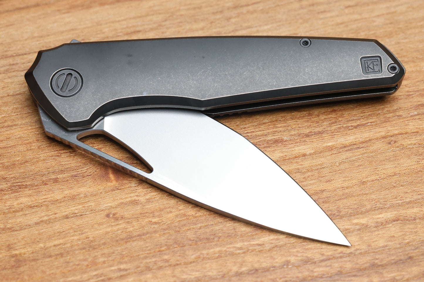 CUSTOM KNIFE FACTORY TASCA BLACKWASH TITANIUM HANDLES M398 BLADE