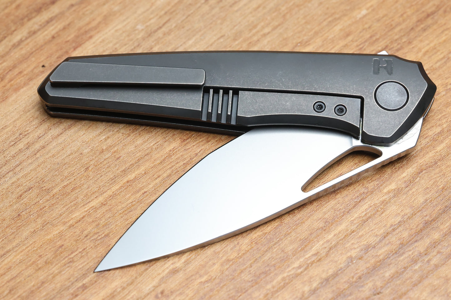 CUSTOM KNIFE FACTORY TASCA BLACKWASH TITANIUM HANDLES M398 BLADE