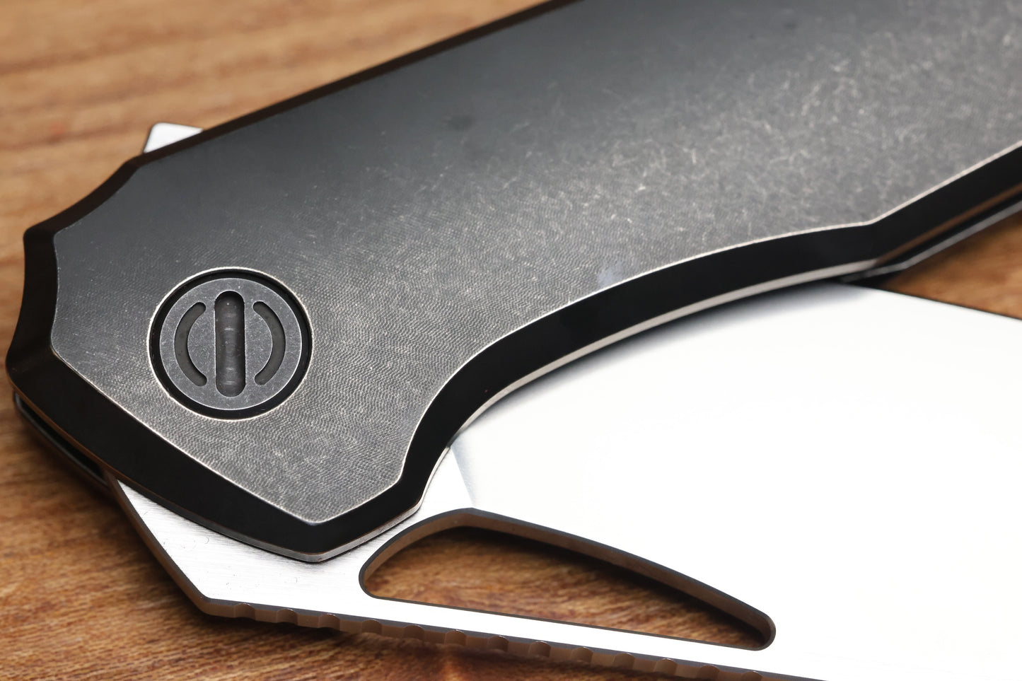 CUSTOM KNIFE FACTORY TASCA BLACKWASH TITANIUM HANDLES M398 BLADE