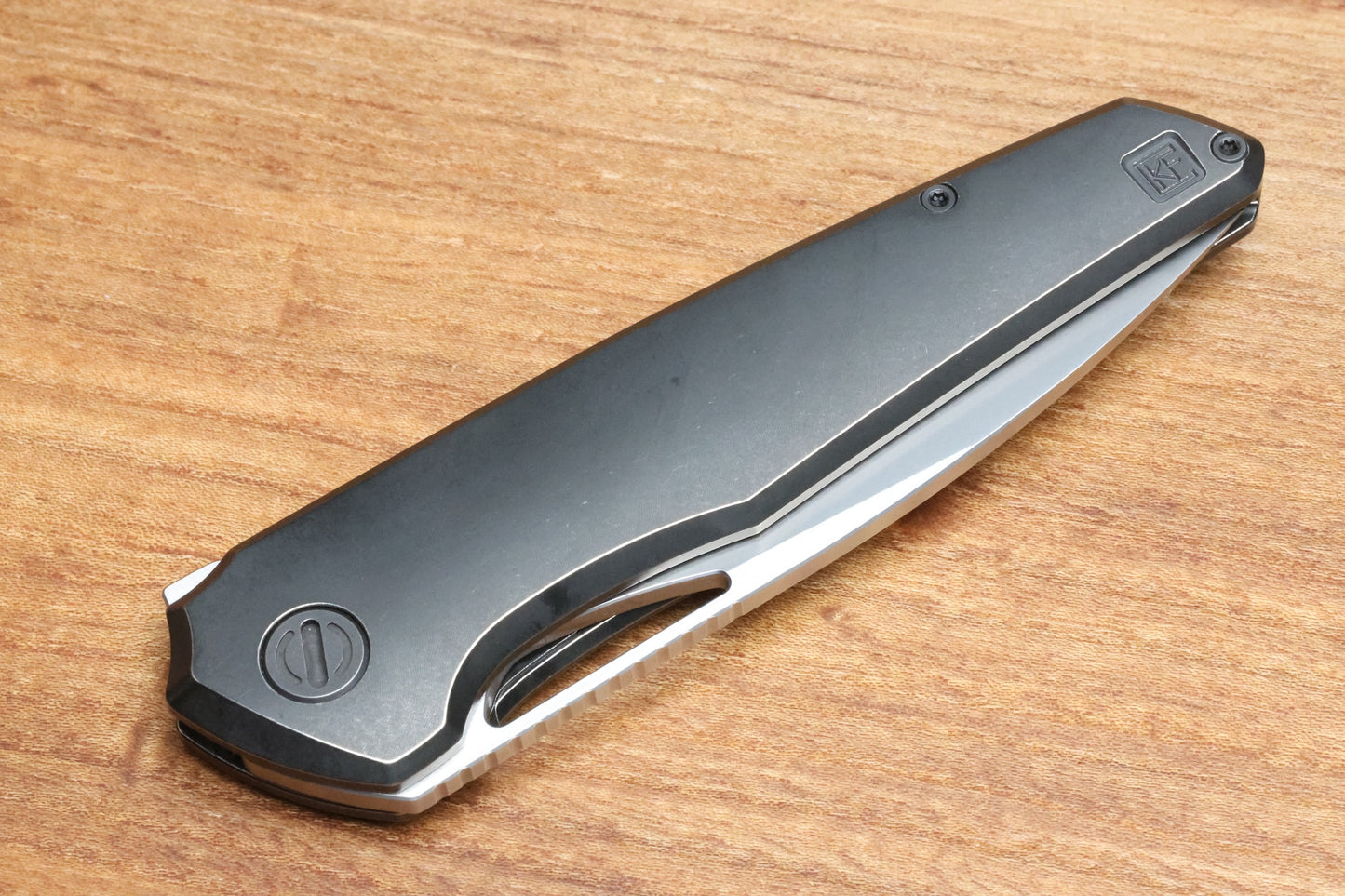 CUSTOM KNIFE FACTORY TASCA BLACKWASH TITANIUM HANDLES M398 BLADE
