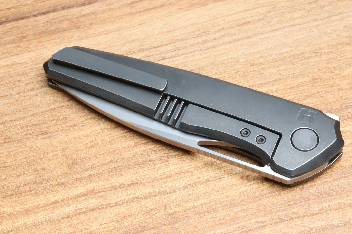 CUSTOM KNIFE FACTORY TASCA BLACKWASH TITANIUM HANDLES M398 BLADE