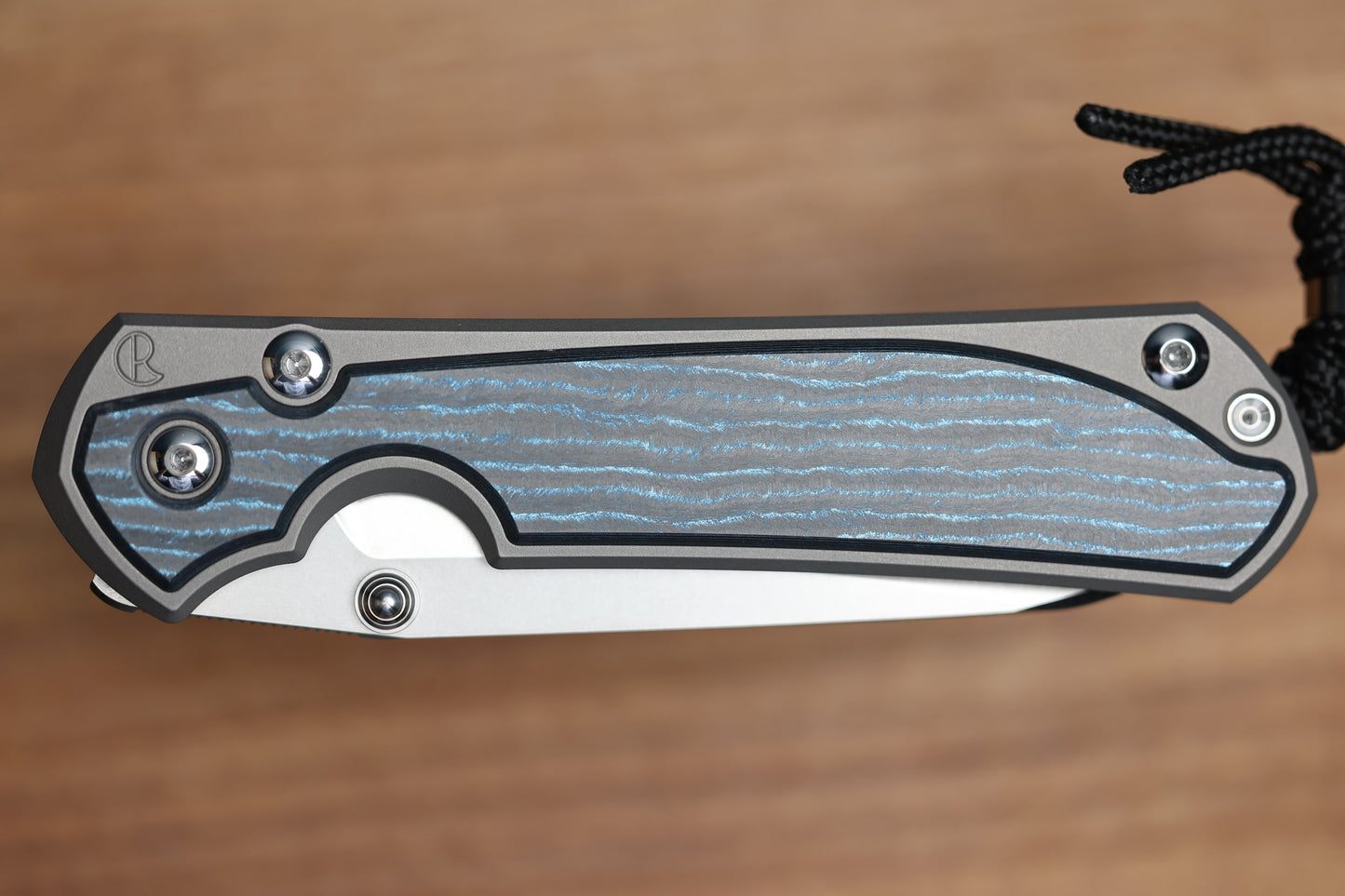 CHRIS REEVE LARGE SEBENZA 31 - OCEAN BLUE CARBOTI INLAY - INSINGO CPM MAGNACUT BLADE - MIM CLIP - SILVER DOUBLE THUMB LUGS