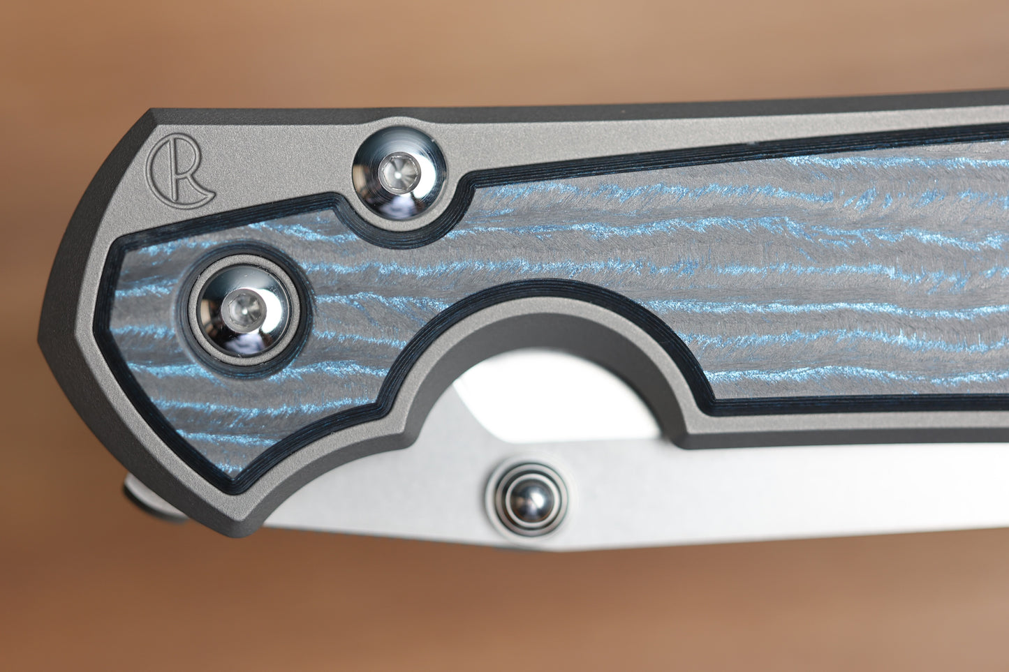 CHRIS REEVE LARGE SEBENZA 31 - OCEAN BLUE CARBOTI INLAY - INSINGO CPM MAGNACUT BLADE - MIM CLIP - SILVER DOUBLE THUMB LUGS