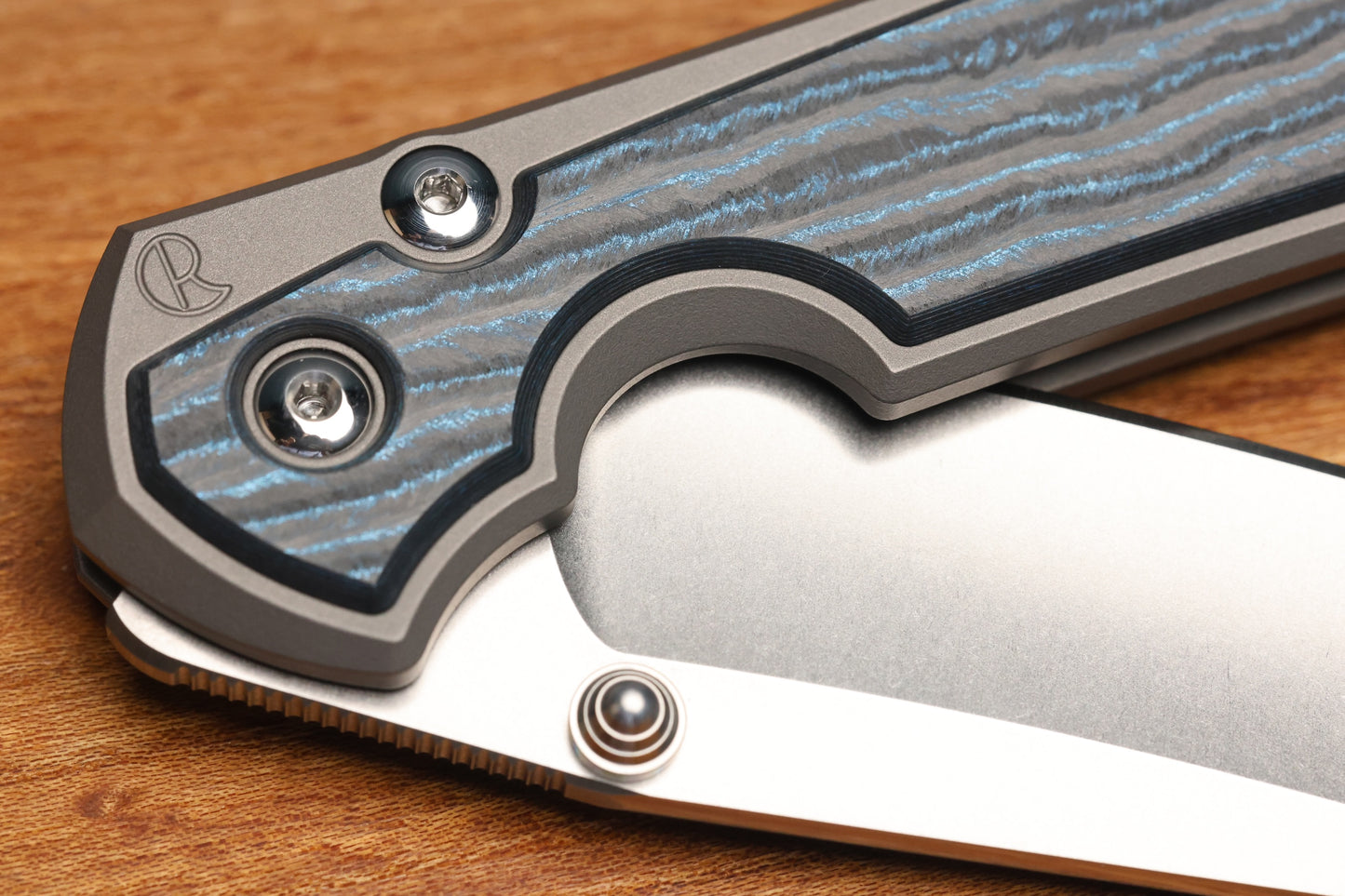 CHRIS REEVE LARGE SEBENZA 31 - OCEAN BLUE CARBOTI INLAY - INSINGO CPM MAGNACUT BLADE - MIM CLIP - SILVER DOUBLE THUMB LUGS