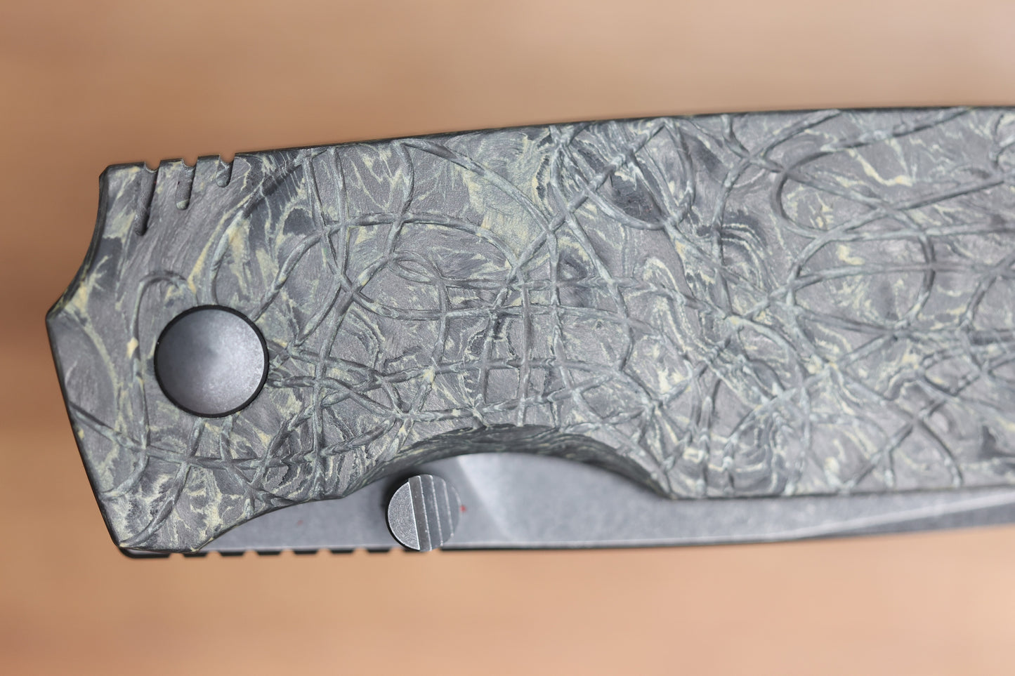 CUSTOM KNIFE FACTORY LEX CARBON FIBER BLACK YELLOW M398 BLADE (SERIAL #1)