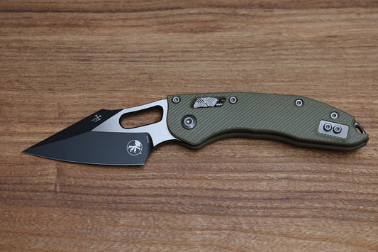 MICROTECH KNIVES MANUAL STITCH RAM LOK FLUTED OD GREEN G-10 & TWO TONE BLACK M390MK 169RL-1 FLGTOD