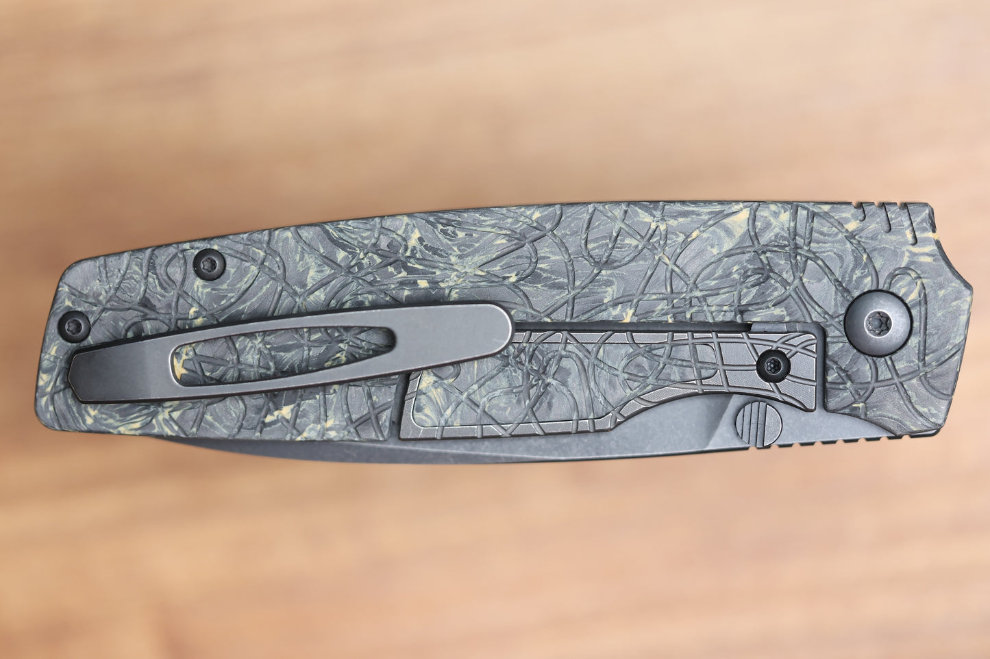 CUSTOM KNIFE FACTORY LEX CARBON FIBER BLACK YELLOW M398 BLADE (SERIAL #1)
