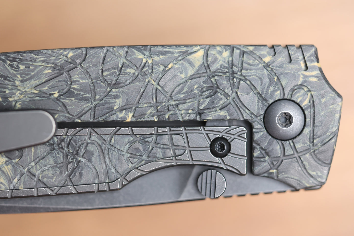 CUSTOM KNIFE FACTORY LEX CARBON FIBER BLACK YELLOW M398 BLADE (SERIAL #1)