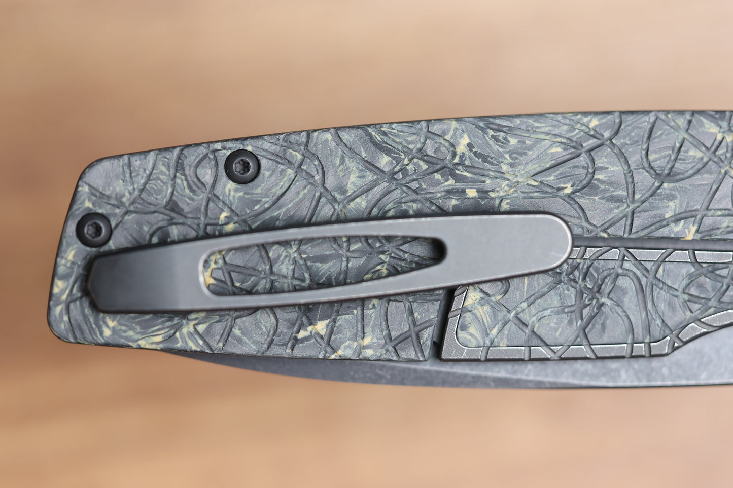 CUSTOM KNIFE FACTORY LEX CARBON FIBER BLACK YELLOW M398 BLADE (SERIAL #1)