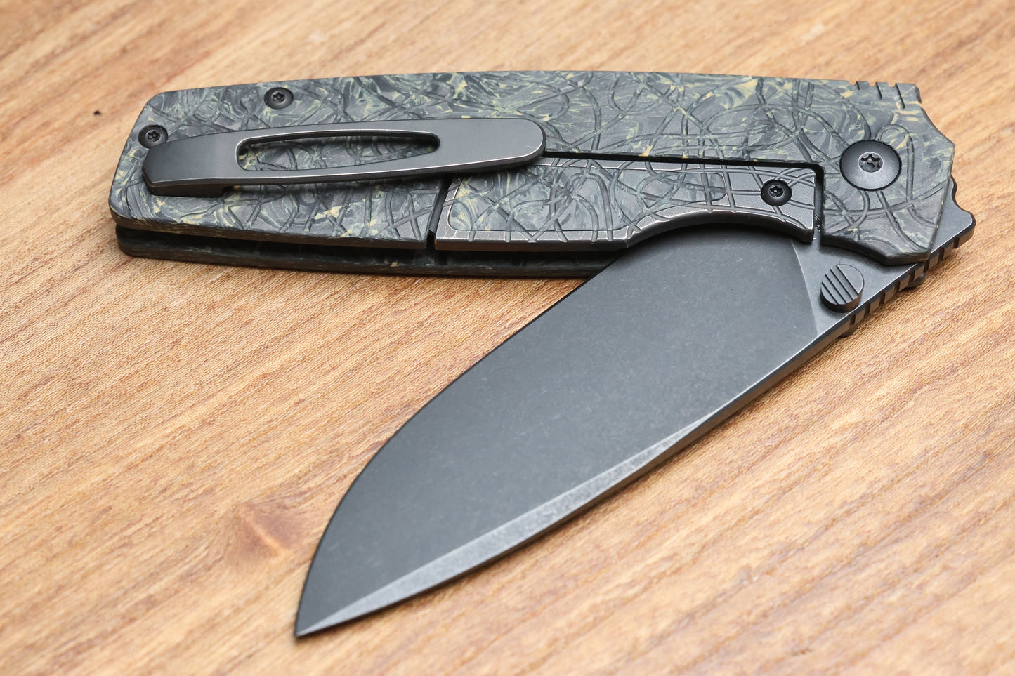 CUSTOM KNIFE FACTORY LEX CARBON FIBER BLACK YELLOW M398 BLADE (SERIAL #1)