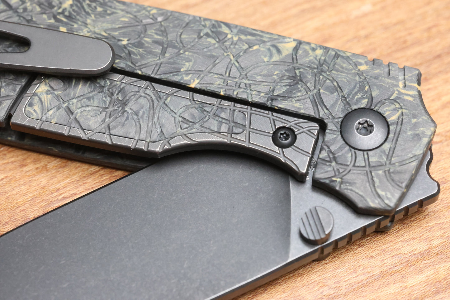 CUSTOM KNIFE FACTORY LEX CARBON FIBER BLACK YELLOW M398 BLADE (SERIAL #1)