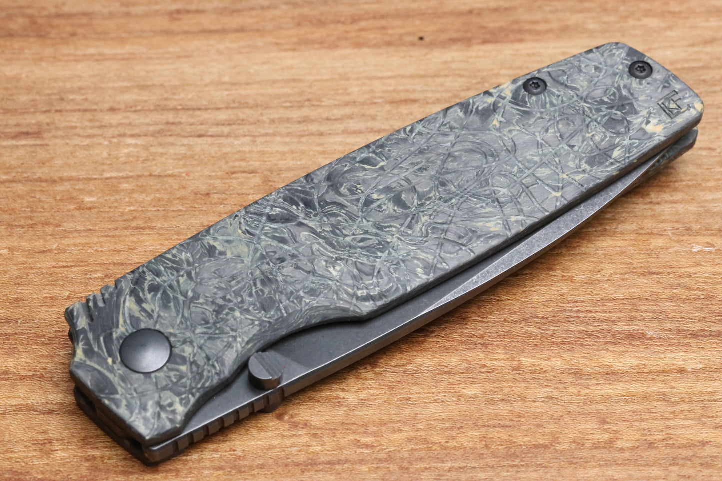 CUSTOM KNIFE FACTORY LEX CARBON FIBER BLACK YELLOW M398 BLADE (SERIAL #1)