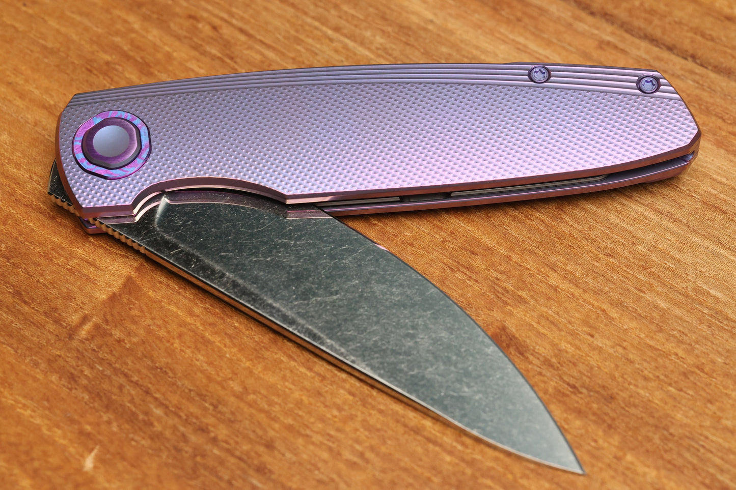 HOLT BLADEWORKS OUTLAW W/TITANIUM CHECKERED BURNISHED HANDLES & BOHLER M390 #162