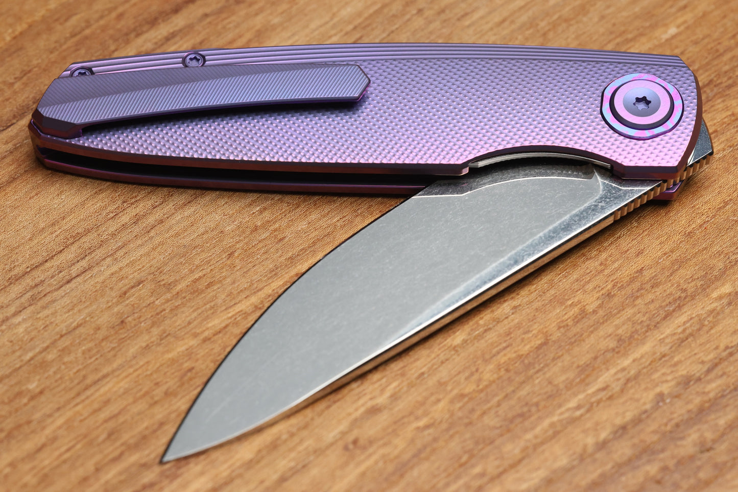 HOLT BLADEWORKS OUTLAW W/TITANIUM CHECKERED BURNISHED HANDLES & BOHLER M390 #162
