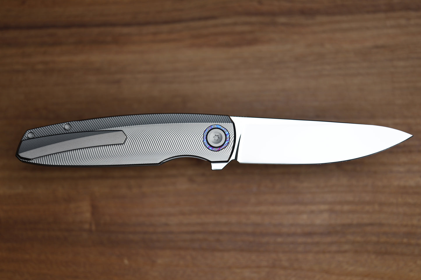 HOLT BLADEWORKS OUTLAW W/TITANIUM QUILL BURNISHED HANDLES & BOHLER M390, NEAR MIRROR #160